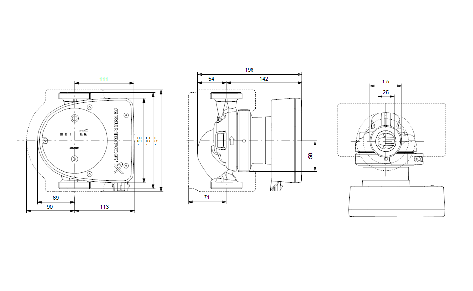 Grundfos MAGNA1 25-100 (180) 'A' Rated/EuP Ready Variable Speed Circulator 240V (99221214)